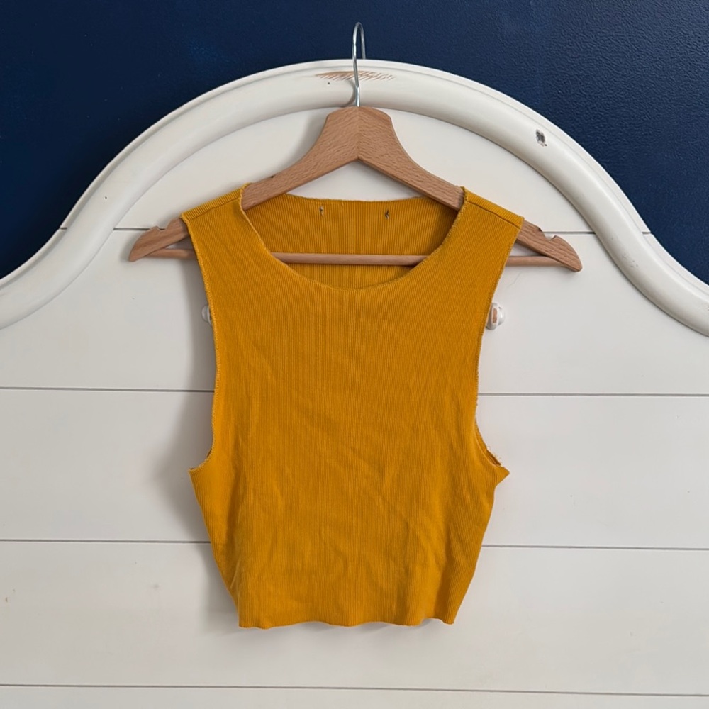 Mustard Yellow Crop Tank Top Cut Out